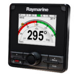 Raymarine navigation display showing compass heading and wind.