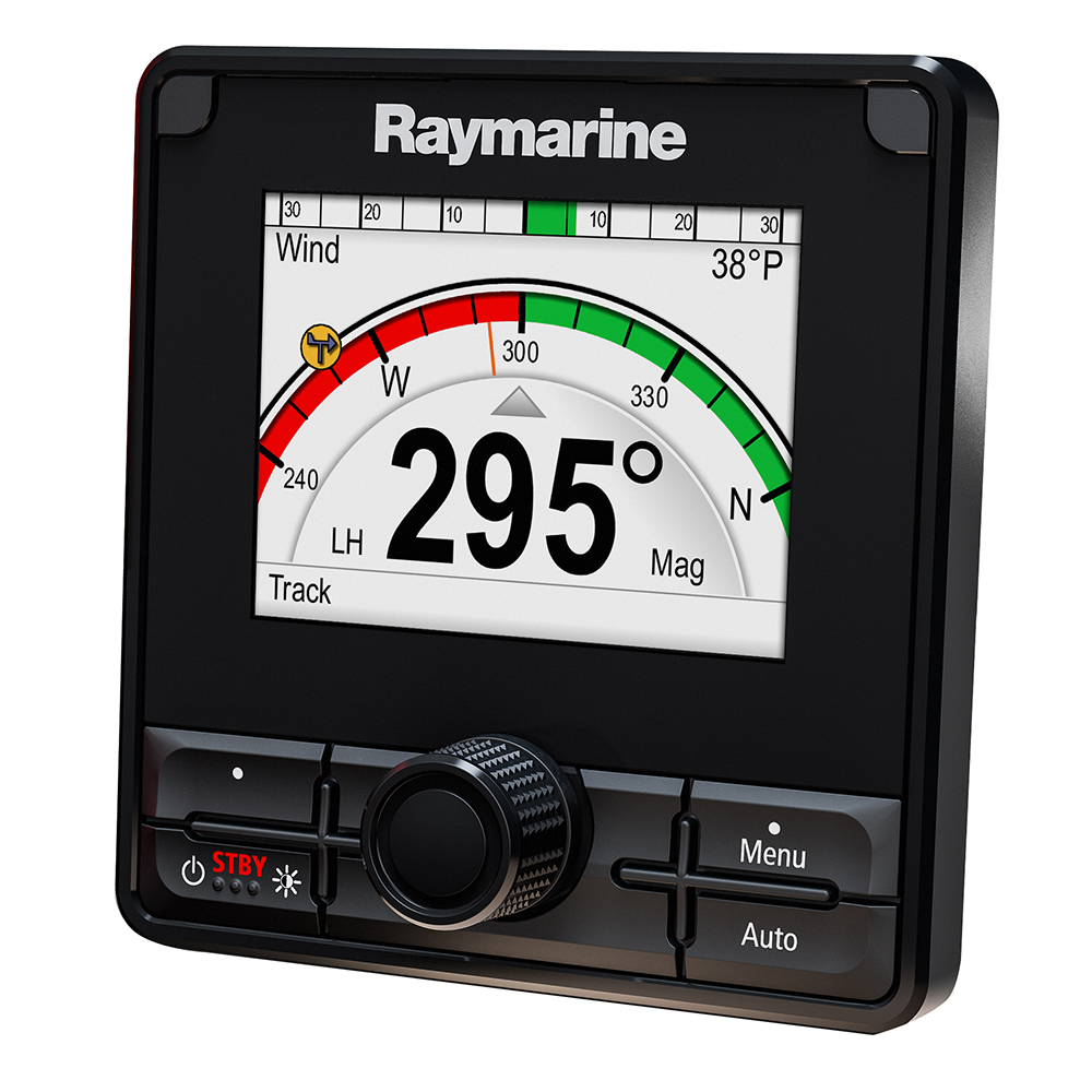 Raymarine navigation display showing compass heading and wind.