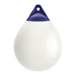 White and blue teardrop-shaped boat fender