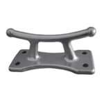 Metal boat cleat with four mounting holes.