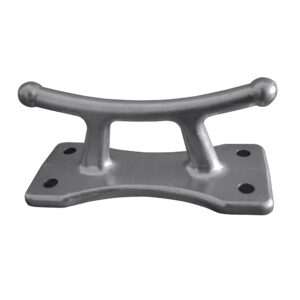 Metal boat cleat with four mounting holes.