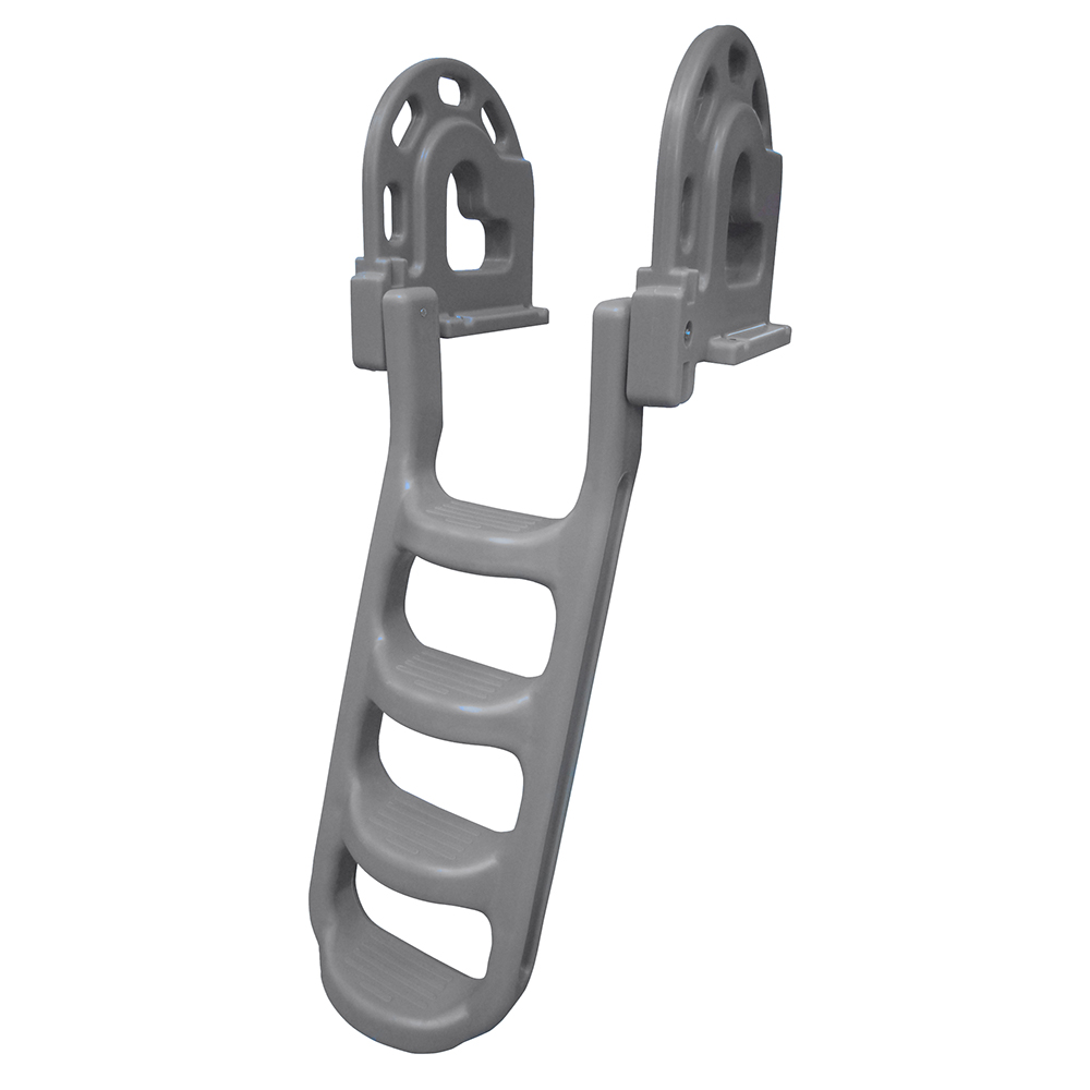 Gray pool ladder with four steps.