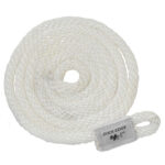 Coiled white dock line with loop end.