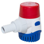 Red and blue marine bilge pump for boats.