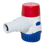 Automatic bilge pump with red, white, and blue casing.