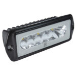 Black LED floodlight with clear protective lens.
