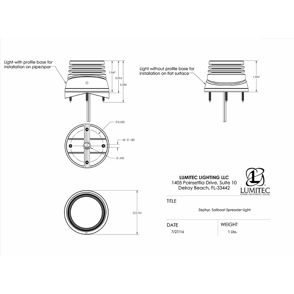 Sailboat spreader light diagram with measurements.