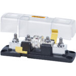 Electrical fuse holder with cover and yellow latch.