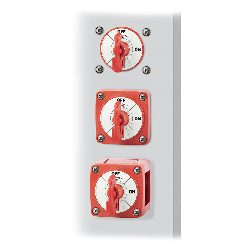 Red rotary switches, on-off positions.