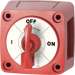 Red power switch, labeled on and off positions.