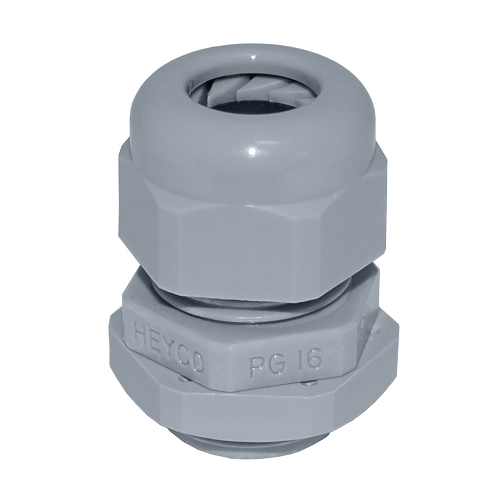 Gray Heyco PG 16 cable gland connector