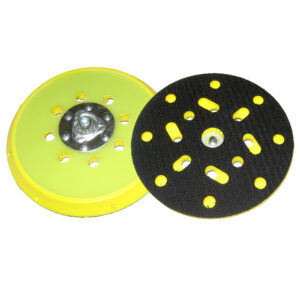 Yellow dual-action sanding pads with holes
