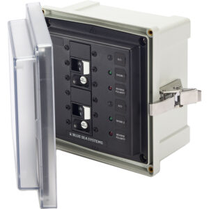 Blue Sea Systems electrical panel with clear cover