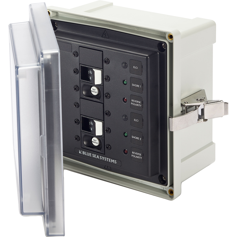 Blue Sea Systems electrical panel with clear cover