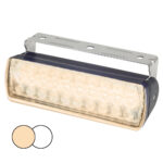 Rectangular car spotlight with mounting bracket.
