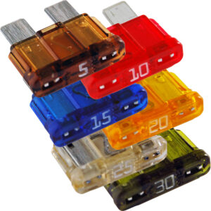 Stack of colorful automobile fuses