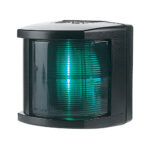Green navigation light for marine vessels.