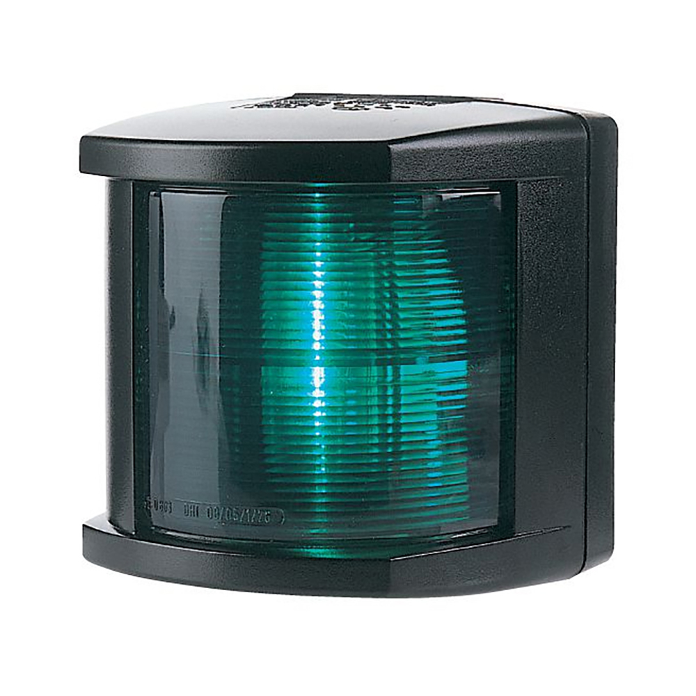 Green navigation light for marine vessels.
