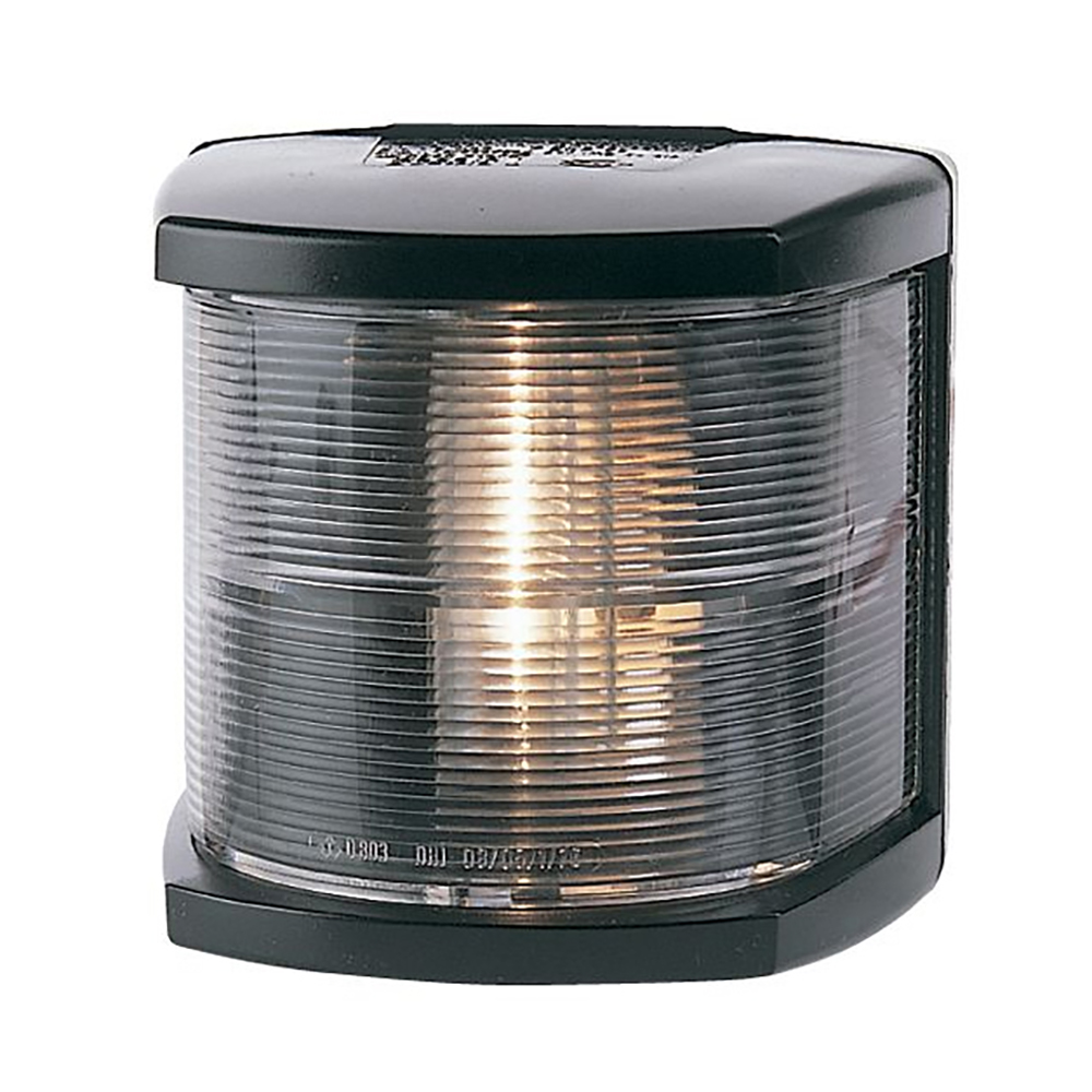 Black marine navigation light with lens