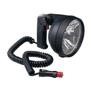 Handheld spotlight with coiled power cord
