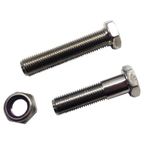 Stainless steel bolts and nut on white background