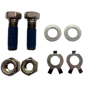 Set of bolts, nuts, and washers on white