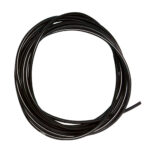 Coiled black wire on white background.