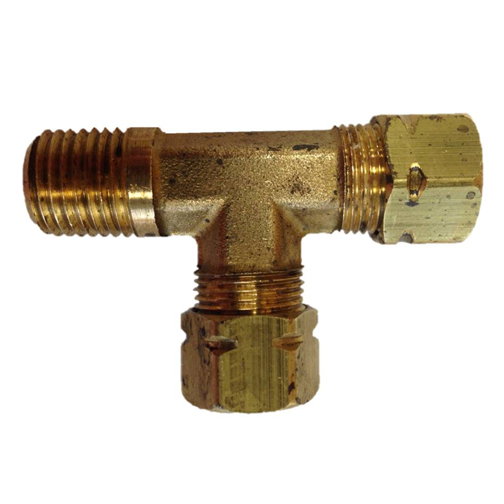 Brass T-fitting plumbing connector with male threads