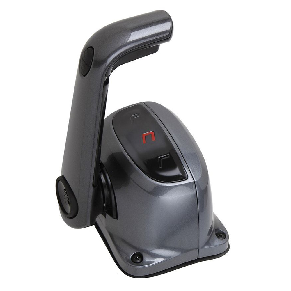 Boat throttle control handle on white background.