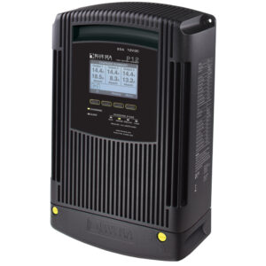 Marine battery charger with display and controls.