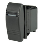 Rocker switch, black, close-up view.