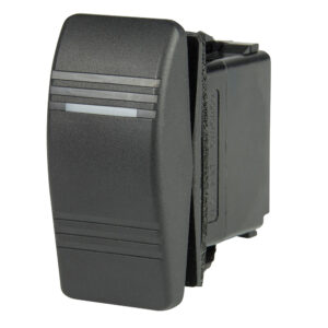 Black rocker switch for electronic devices.