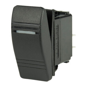 Black automotive rocker switch, side view