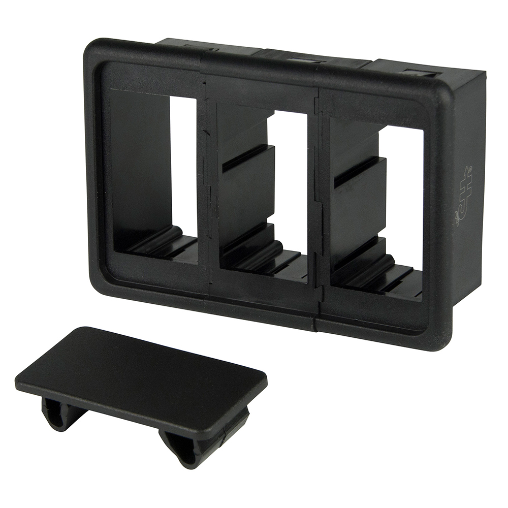 Black triple switch frame with cover plate.
