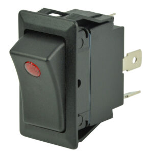 Black rocker switch with red indicator