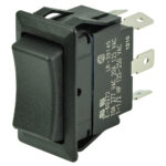 Black rocker switch with electrical specifications