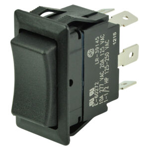 Black rocker switch with electrical specifications