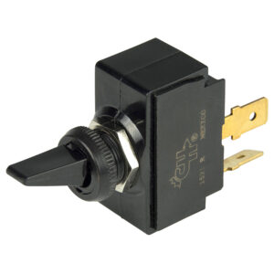 Black toggle switch with metal connectors