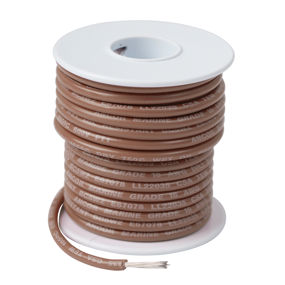 Brown wire spool with exposed strands.