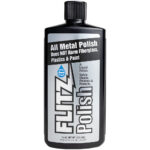 Flitz metal polish bottle, cleans and protects surfaces.