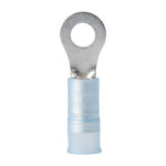 Insulated ring terminal connector, blue plastic sleeve.