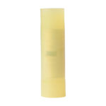 Yellow shotgun shell upright on white background.