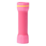 Pink cylindrical object with yellow stripe