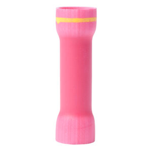 Pink cylindrical object with yellow stripe