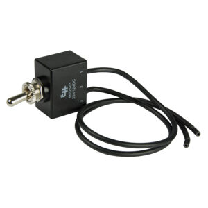 Black toggle switch with wires, four-terminal design