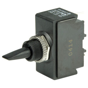 Black toggle switch with metal nut attachment