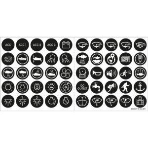 Boat dashboard icon stickers, various functions and symbols.
