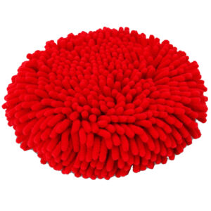 Round red microfiber chenille rug