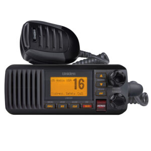 Uniden marine radio with distress safety call feature.