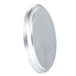 Empty round metal tin with lid.